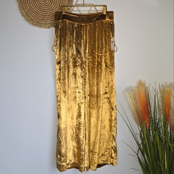Anthropologie, New, Maeve Anastacia Gold Wide Leg Velvet Pants, Size Medium - Picture 12 of 12